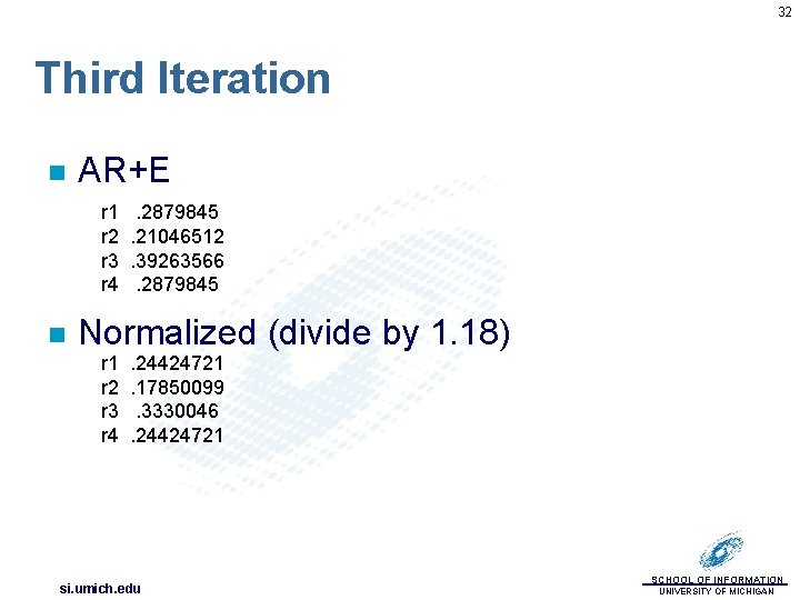 32 Third Iteration n AR+E r 1 r 2 r 3 r 4 n