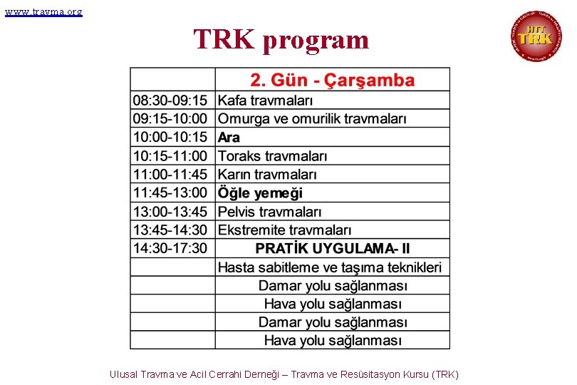 www. travma. org TRK program Ulusal Travma ve Acil Cerrahi Derneği – Travma ve