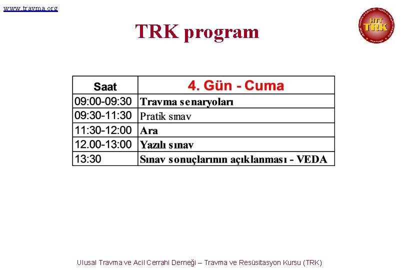 www. travma. org TRK program Ulusal Travma ve Acil Cerrahi Derneği – Travma ve