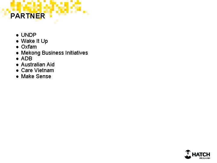 PARTNER ● ● ● ● UNDP Wake It Up Oxfam Mekong Business Initiatives ADB