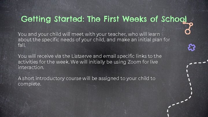 Getting Started: The First Weeks of School You and your child will meet with