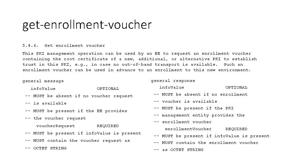 get-enrollment-voucher 5. 4. 6. Get enrollment voucher This PKI management operation can be used