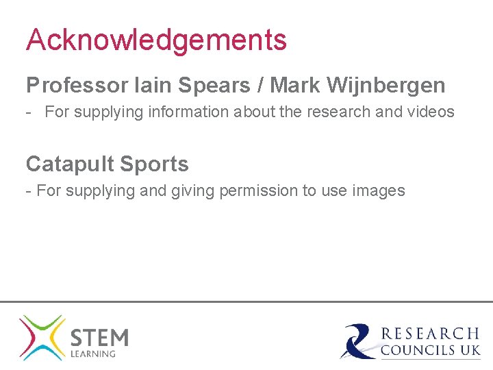 Acknowledgements Professor Iain Spears / Mark Wijnbergen - For supplying information about the research