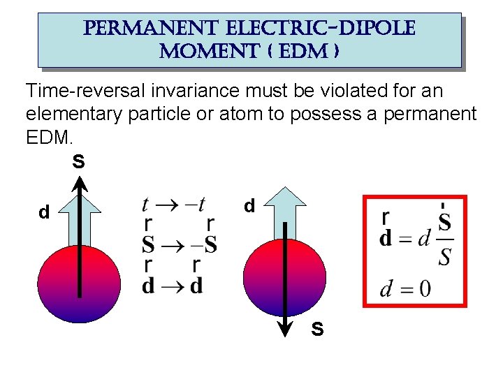 permanent electric-dipole moment ( edm ) Time-reversal invariance must be violated for an elementary