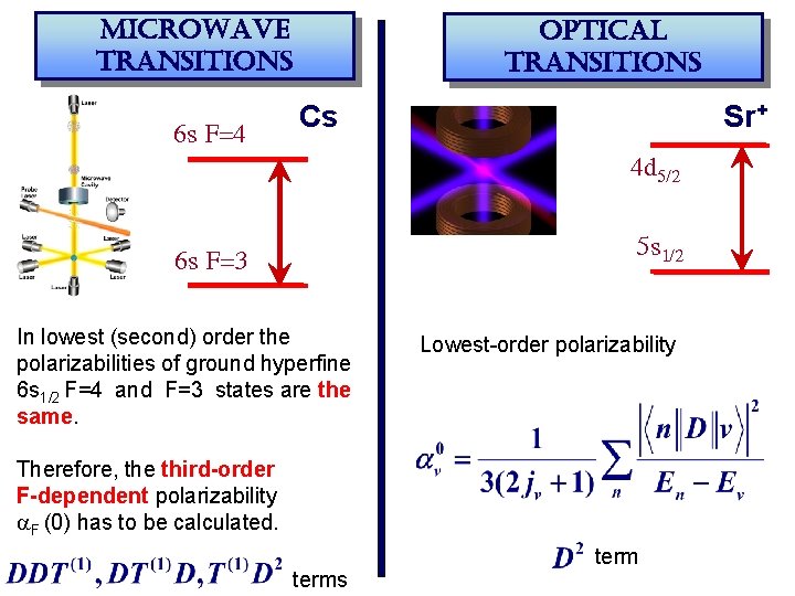 microwave transitions 6 s F=4 optical transitions Cs Sr+ 4 d 5/2 5 s