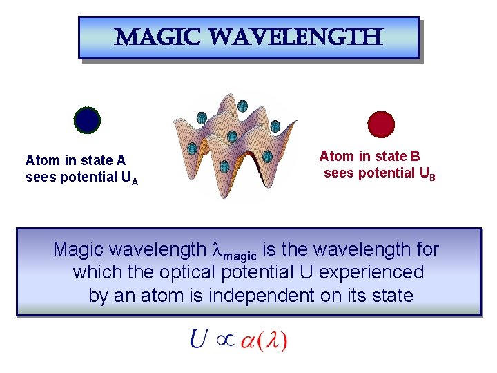 magic wavelength Atom in state A sees potential UA Atom in state B sees