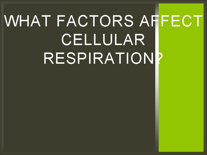 WHAT FACTORS AFFECT CELLULAR RESPIRATION? 
