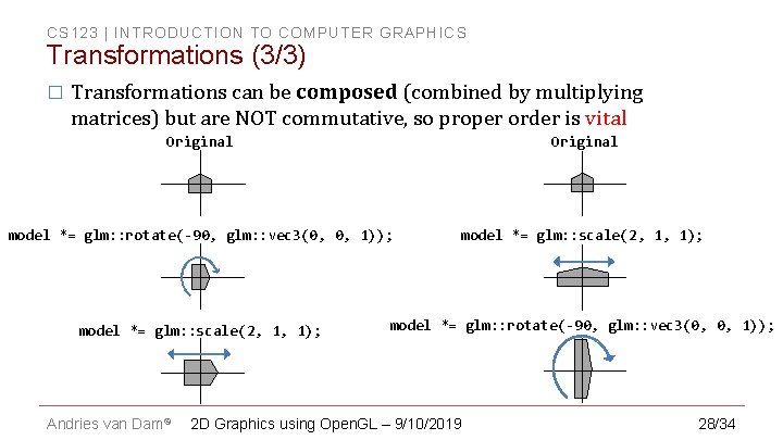 CS 123 | INTRODUCTION TO COMPUTER GRAPHICS Transformations (3/3) � Transformations can be composed