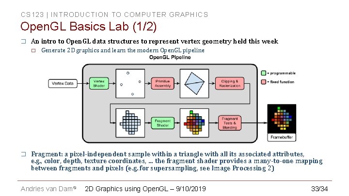 CS 123 | INTRODUCTION TO COMPUTER GRAPHICS Open. GL Basics Lab (1/2) � An