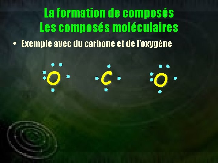 La formation de composés Les composés moléculaires • Exemple avec du carbone et de