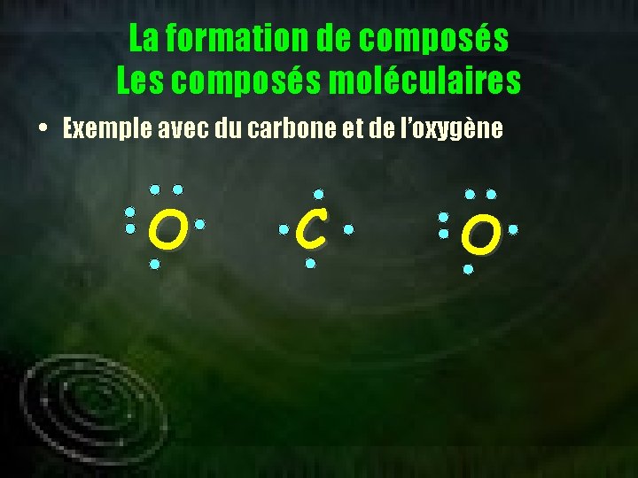 La formation de composés Les composés moléculaires • Exemple avec du carbone et de