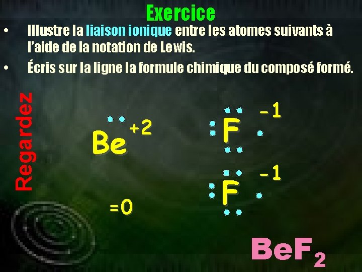  • Illustre la liaison ionique entre les atomes suivants à l’aide de la