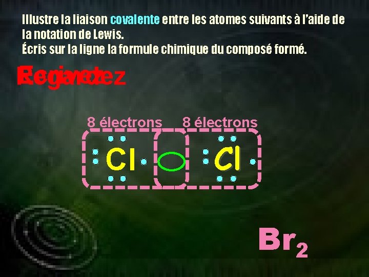 Illustre la liaison covalente entre les atomes suivants à l’aide de la notation de