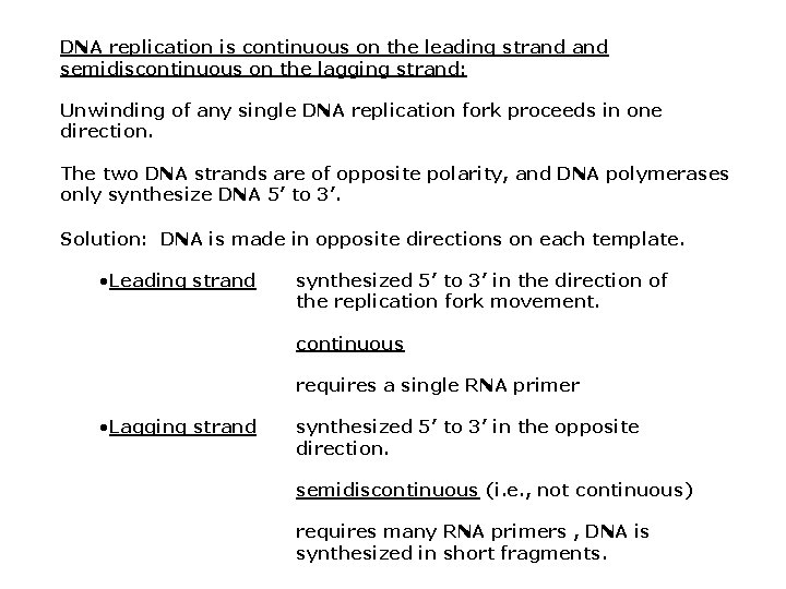 DNA replication is continuous on the leading strand semidiscontinuous on the lagging strand: Unwinding DNA replication is continuous on the leading strand semidiscontinuous on the lagging strand: Unwinding