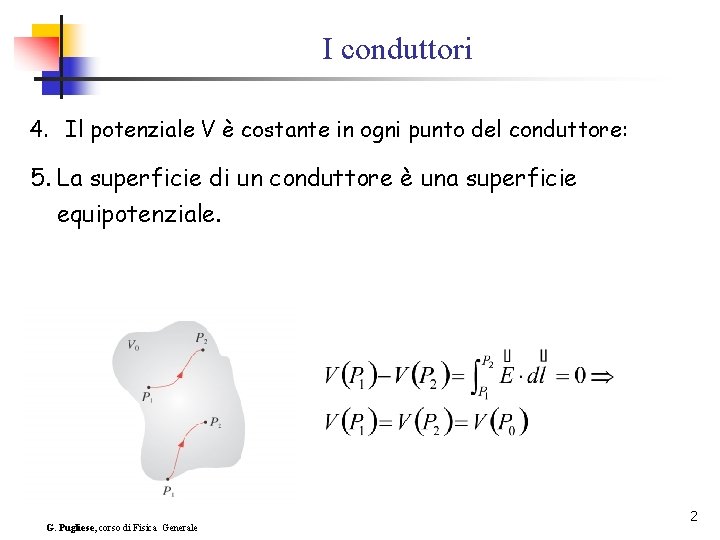 I conduttori 4. Il potenziale V è costante in ogni punto del conduttore: 5.