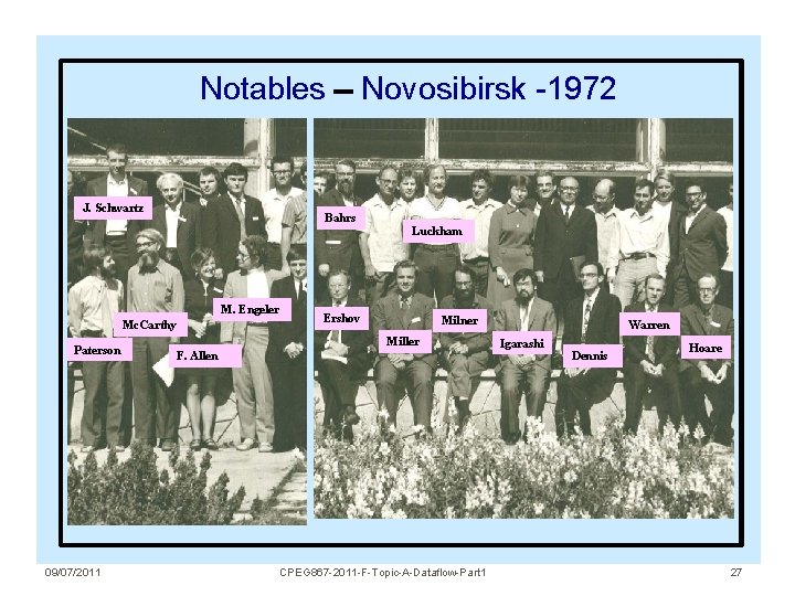 Notables J. Schwartz Bahrs M. Engeler Mc. Carthy Paterson 09/07/2011 Novosibirsk -1972 Luckham Ershov Notables J. Schwartz Bahrs M. Engeler Mc. Carthy Paterson 09/07/2011 Novosibirsk -1972 Luckham Ershov