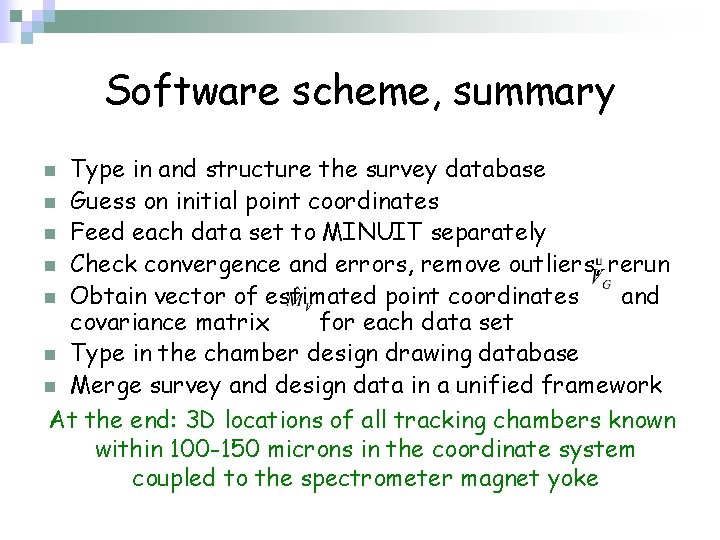Software scheme, summary Type in and structure the survey database n Guess on initial Software scheme, summary Type in and structure the survey database n Guess on initial