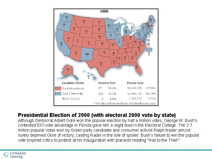 Presidential Election of 2000 (with electoral 2000 vote by state) Although Democrat Albert Gore