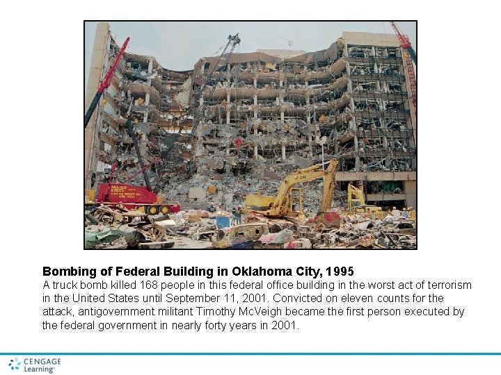 Bombing of Federal Building in Oklahoma City, 1995 A truck bomb killed 168 people