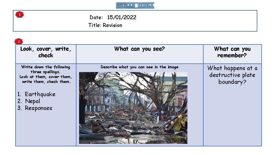 1 Date: 15/01/2022 Title: Revision 2 Look, cover, write, check What can you see? 1 Date: 15/01/2022 Title: Revision 2 Look, cover, write, check What can you see?