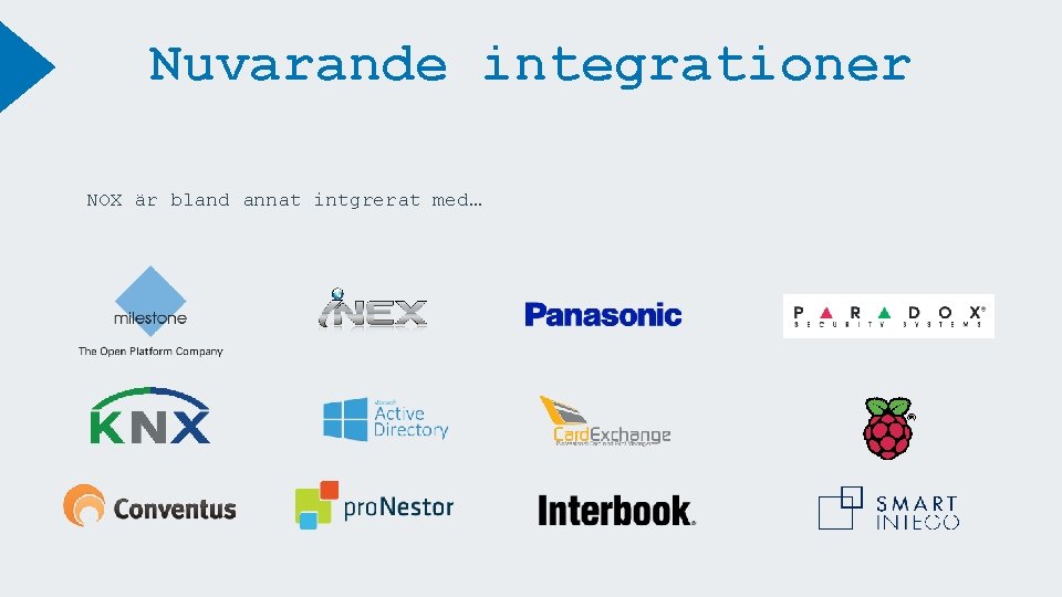 Nuvarande integrationer NOX är bland annat intgrerat med… 