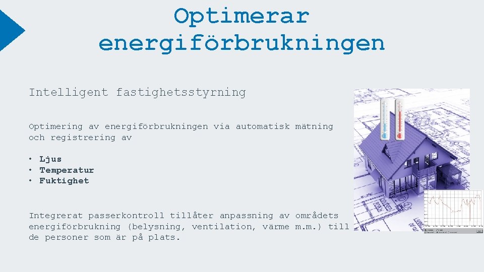 Optimerar energiförbrukningen Intelligent fastighetsstyrning Optimering av energiförbrukningen via automatisk mätning och registrering av •