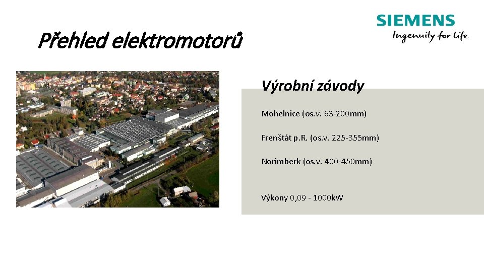 Přehled elektromotorů Výrobní závody Mohelnice (os. v. 63 -200 mm) Frenštát p. R. (os.