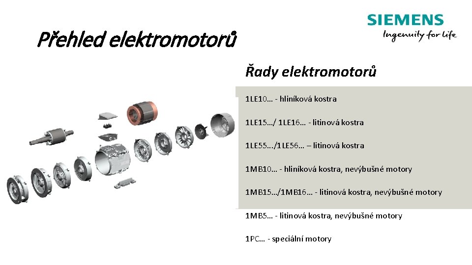 Přehled elektromotorů Řady elektromotorů 1 LE 10… - hliníková kostra 1 LE 15…/ 1