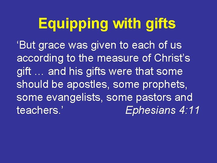 Equipping with gifts ‘But grace was given to each of us according to the