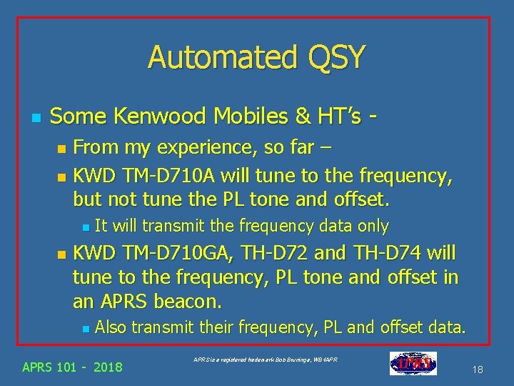 Automated QSY n Some Kenwood Mobiles & HT’s From my experience, so far –