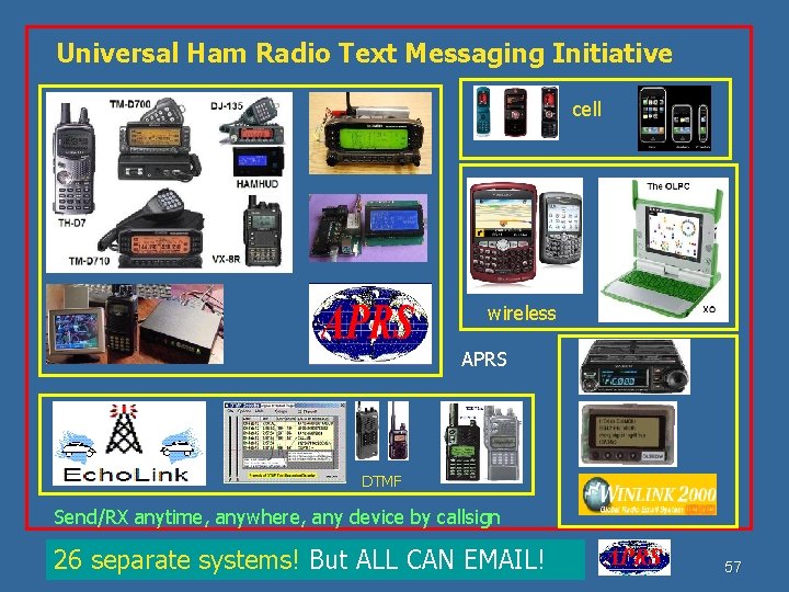 Universal Ham Radio Text Messaging Initiative cell wireless APRS DTMF Send/RX anytime, anywhere, any