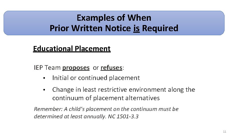 Examples of When Prior Written Notice is Required Educational Placement IEP Team proposes or Examples of When Prior Written Notice is Required Educational Placement IEP Team proposes or