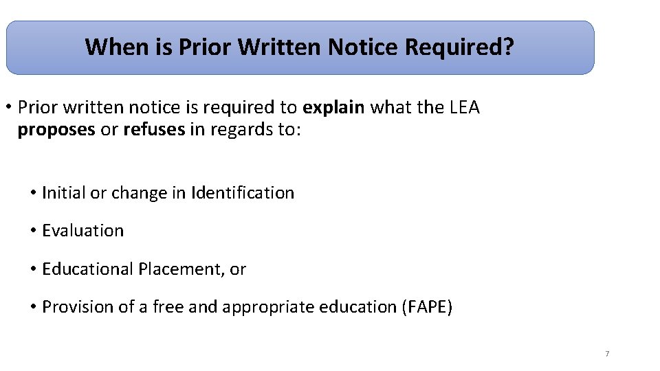When is Prior Written Notice Required? • Prior written notice is required to explain When is Prior Written Notice Required? • Prior written notice is required to explain