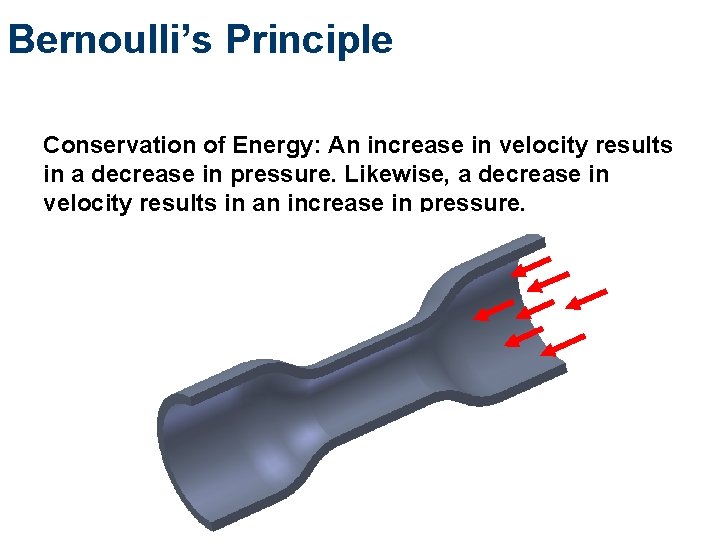 Bernoulli’s Principle Conservation of Energy: An increase in velocity results in a decrease in