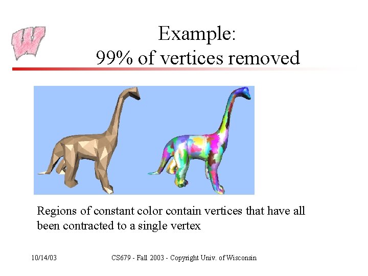 Example: 99% of vertices removed Regions of constant color contain vertices that have all