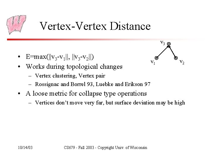 Vertex-Vertex Distance v 3 • E=max(||v 3 -v 1||, ||v 3 -v 2||) •