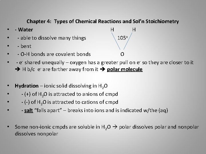  • • • Chapter 4: Types of Chemical Reactions and Sol’n Stoichiometry -