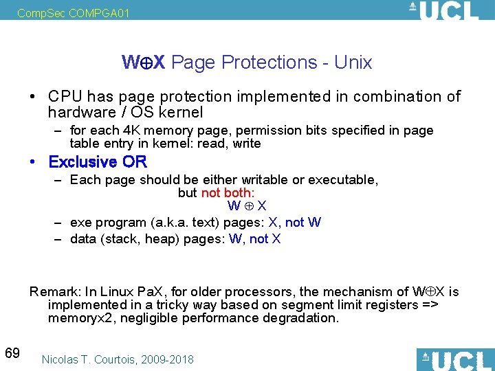 Comp. Sec COMPGA 01 W X Page Protections - Unix • CPU has page