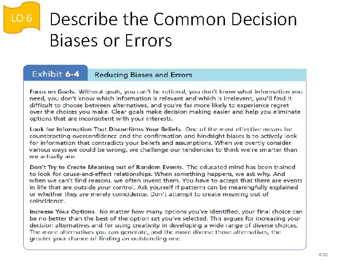 LO 6 Describe the Common Decision Biases or Errors 6 -22 LO 6 Describe the Common Decision Biases or Errors 6 -22