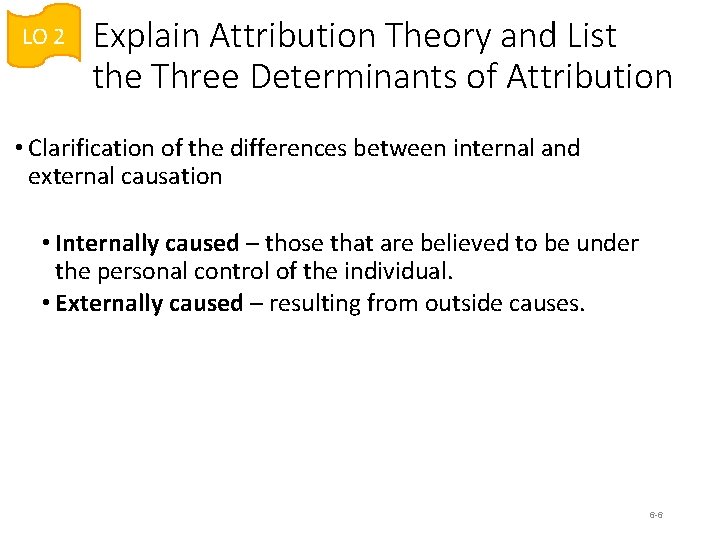 LO 2 Explain Attribution Theory and List the Three Determinants of Attribution • Clarification LO 2 Explain Attribution Theory and List the Three Determinants of Attribution • Clarification