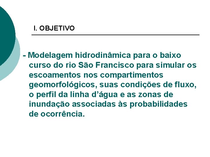 I. OBJETIVO - Modelagem hidrodinâmica para o baixo curso do rio São Francisco para