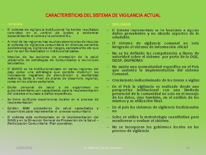 CARACTERISTICAS DEL SISTEMA DE VIGILANCIA ACTUAL – – FORTALEZAS – El sistema de vigilancia