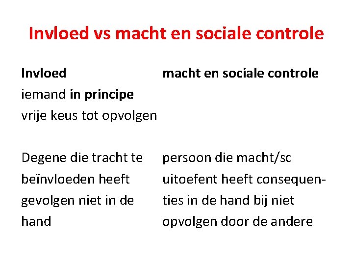 Invloed vs macht en sociale controle Invloed macht en sociale controle iemand in principe