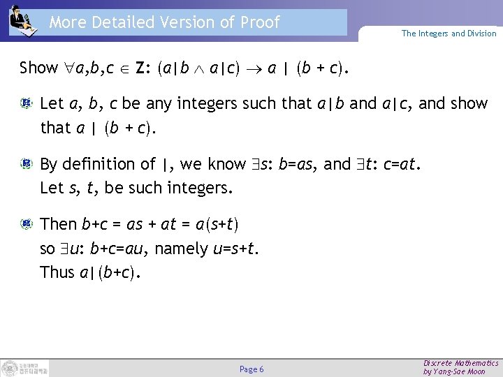 More Detailed Version of Proof The Integers and Division Show a, b, c Z:
