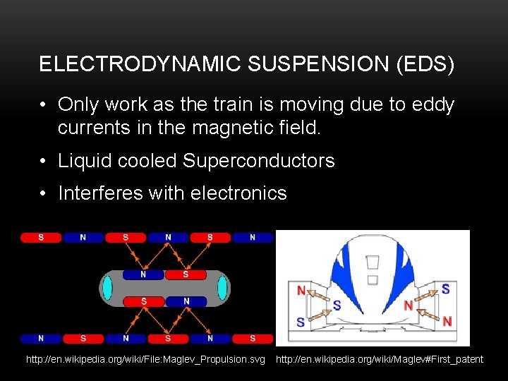 ELECTRODYNAMIC SUSPENSION (EDS) • Only work as the train is moving due to eddy