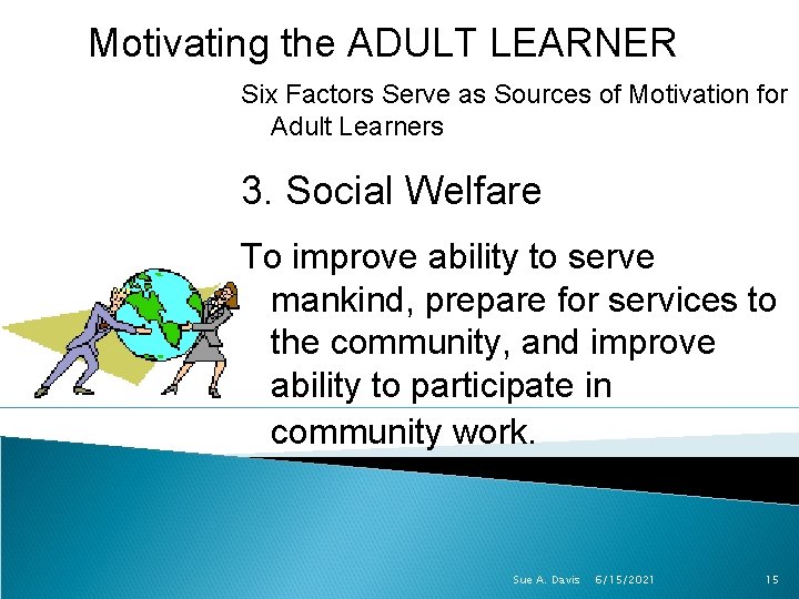 Motivating the ADULT LEARNER Six Factors Serve as Sources of Motivation for Adult Learners