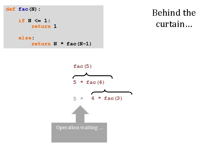 def fac(N): Behind the curtain… if N <= 1: return 1 else: return N