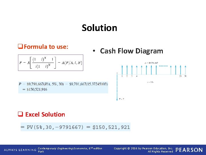Solution q. Formula to use: • Cash Flow Diagram q Excel Solution Contemporary Engineering