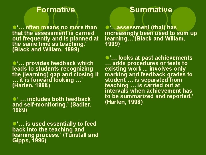 Formative Summative l‘… often means no more than that the assessment is carried out
