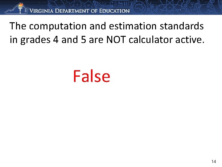 The computation and estimation standards in grades 4 and 5 are NOT calculator active.